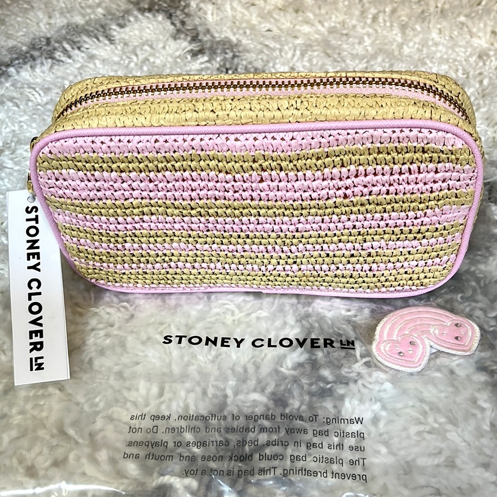 Stoney Clover Lane Raffia Pouch with Patch
